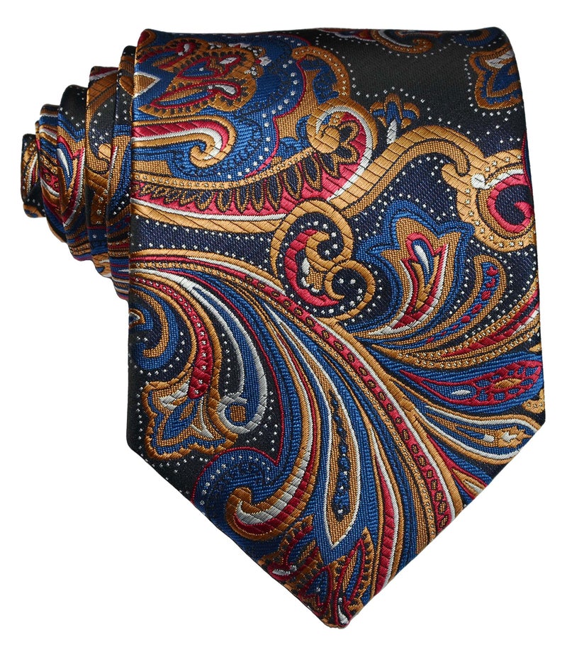 Geotae Zerun New Classic Men's Paisley Silk Tie Necktie (Dark Blue/Brown) - Image 1